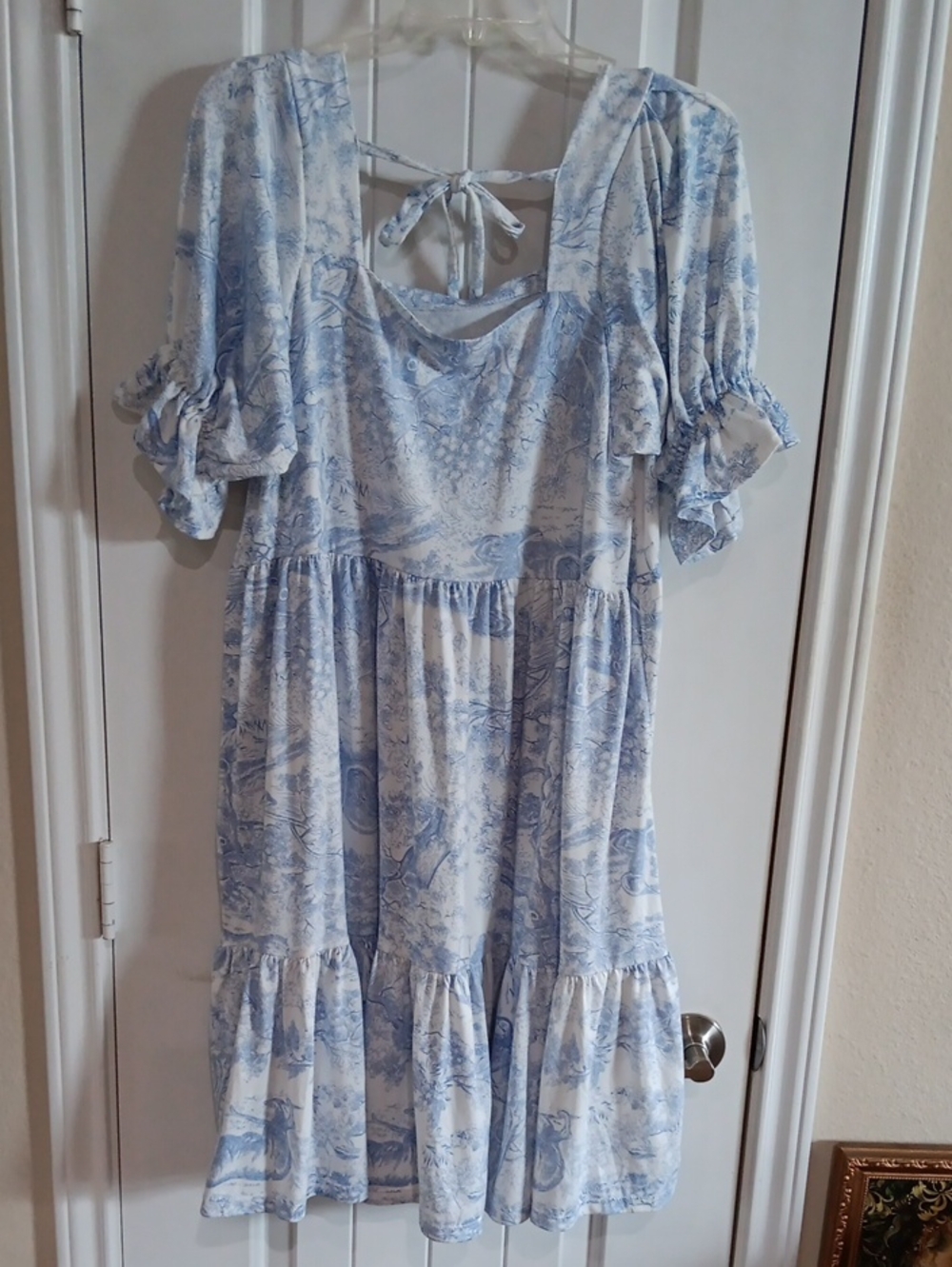 Nothing Fits But Kiko Toile Dress Blue White Linen Cotton Blend